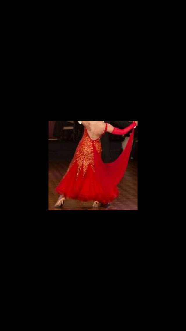 Preview of the first image of Competition Red/Gold Sequin Ballroom dress (size10/12).