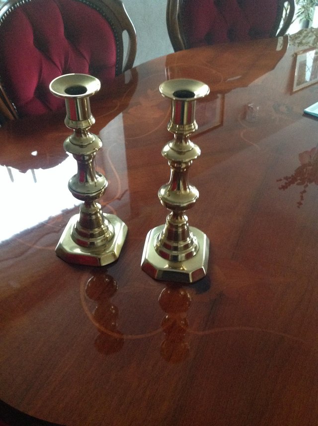 Preview of the first image of Pair of antique brass candle sticks circa 1890.