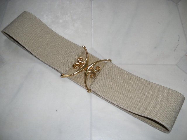 Preview of the first image of Vintage Taupe Cumberbund with Gold Buckles.
