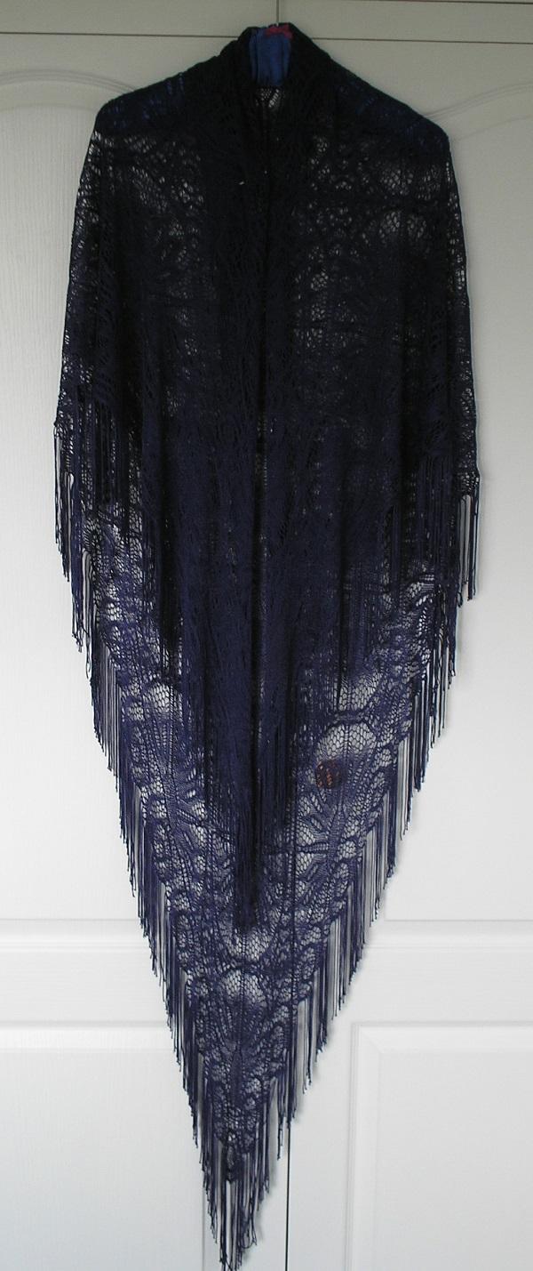 Preview of the first image of Midnight Blue, Fringed Crocheted Wrap - nice gift.