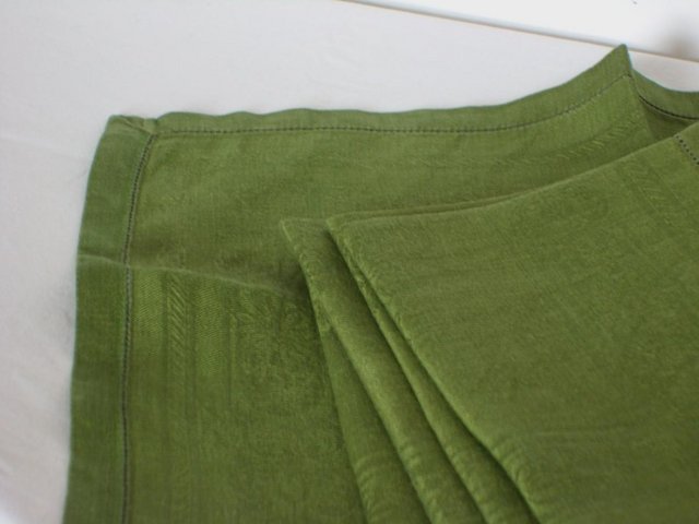 Image 7 of Set of 5 Vintage Green Damask Napkins