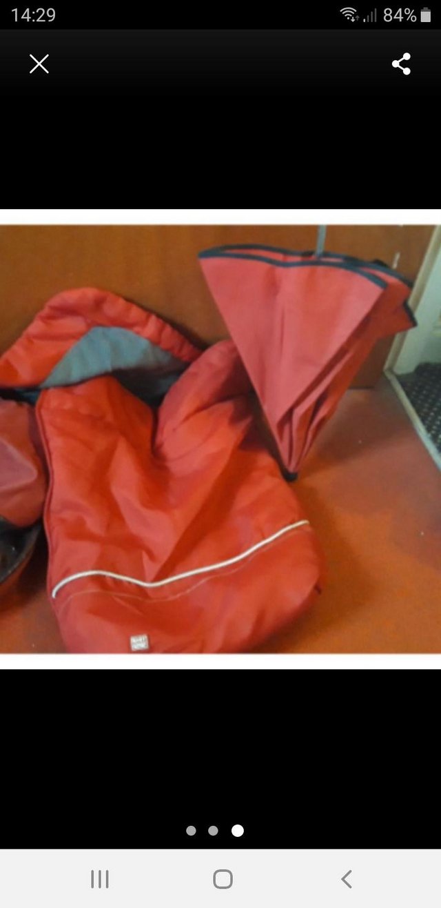 Preview of the first image of Red Sleeping Bag & umbrella For Pushchair £5 Each Or Both £8.