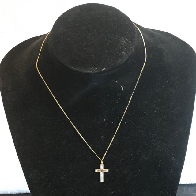 Preview of the first image of Gold on silver chain and cross initials for MUM.