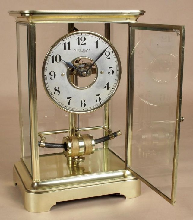 Image 6 of BULLE ELECTRIC FOUR SIDED GLASS AND BRASS CLOCK CIRCA 1910