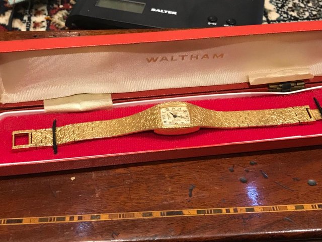 Preview of the first image of Ladies Waltham gold plated wristwatch.