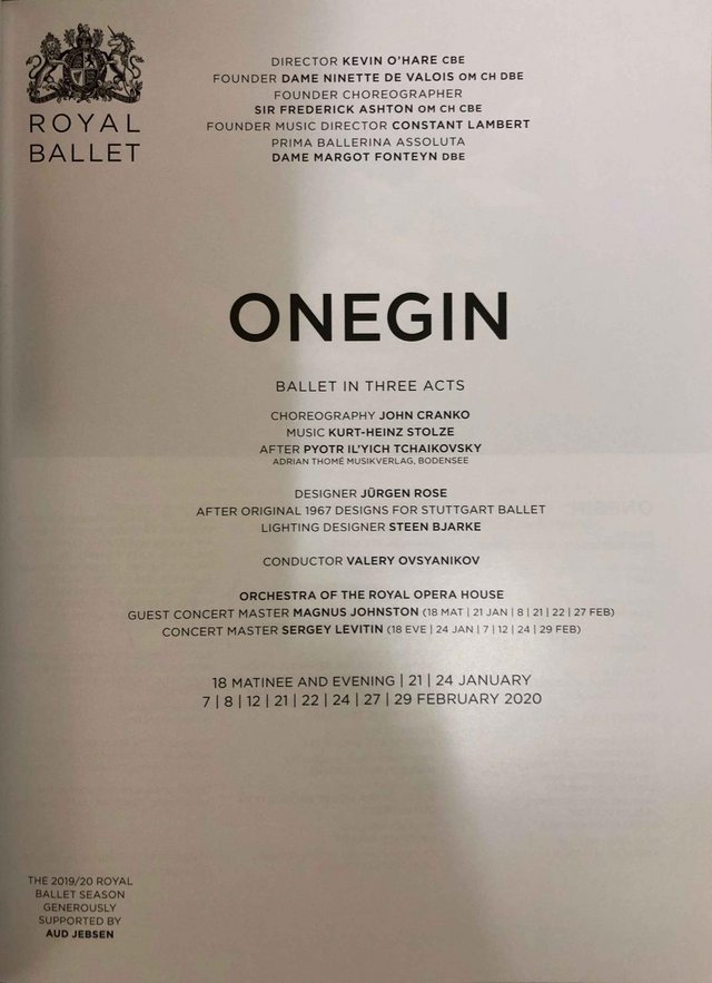 Image 2 of Onegin Royal Ballet OH Programme 2020 Season