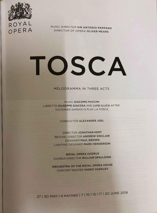 Image 2 of Tosca Programme Royal Opera House 2018/19 Season