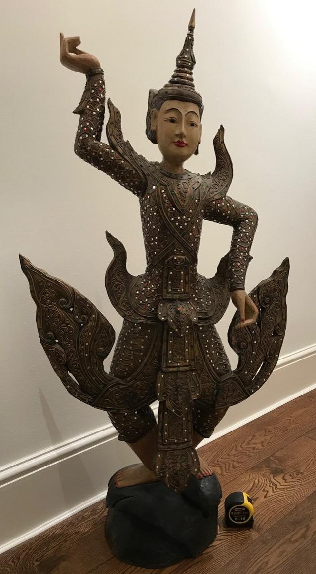 Preview of the first image of Big Lovely Wooden Statue of a Dancing Indonesian Figure.