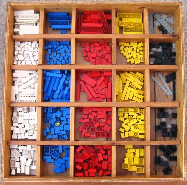 Image 2 of Large collection of Vintage Lego in wooden sectioned boxes.