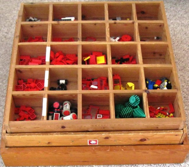 Image 3 of Large collection of Vintage Lego in wooden sectioned boxes.