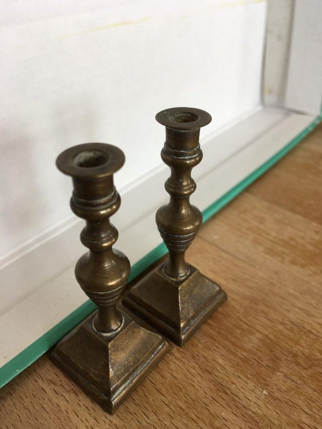 Preview of the first image of PAIR BRASS DOLLS HOUSE CANDLESTICKS.