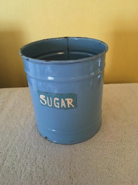 Preview of the first image of Vintage Blue Enamel Storage Tin.
