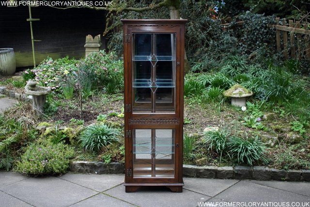 Preview of the first image of AN OLD CHARM LIGHT OAK DISPLAY CHINA CABINET DRESSER STAND.