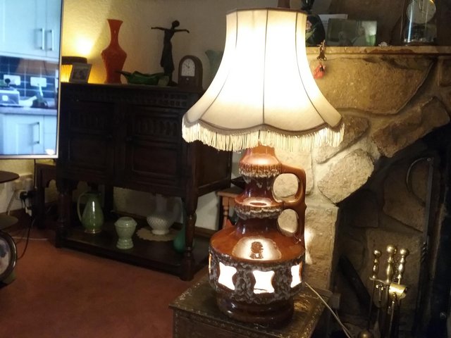 Image 4 of Large 1960's/70's salt glaze lamp with shade