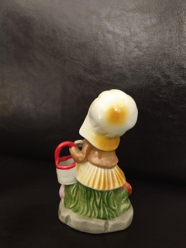 Image 3 of Porcelain Figurine Girl with Yellow Bonnet + bucket/pail.