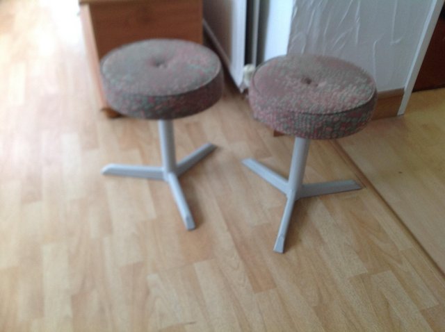 Image 3 of TWO RETRO STOOLS matching upholstered