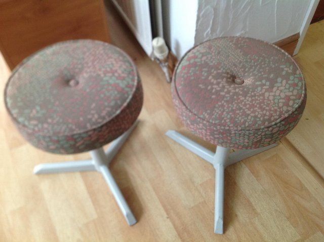 Preview of the first image of TWO RETRO STOOLS matching upholstered.
