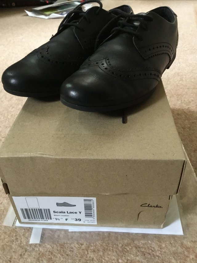Image 3 of Girls’ black leather lace up school shoes - Clarks size 5.5F