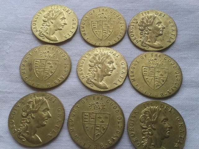 Image 2 of 9 x Antique brass gaming tokens featuring George III