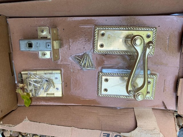 Preview of the first image of Pair Heritage Brass Georgian Door plates, hinges and lock NW.