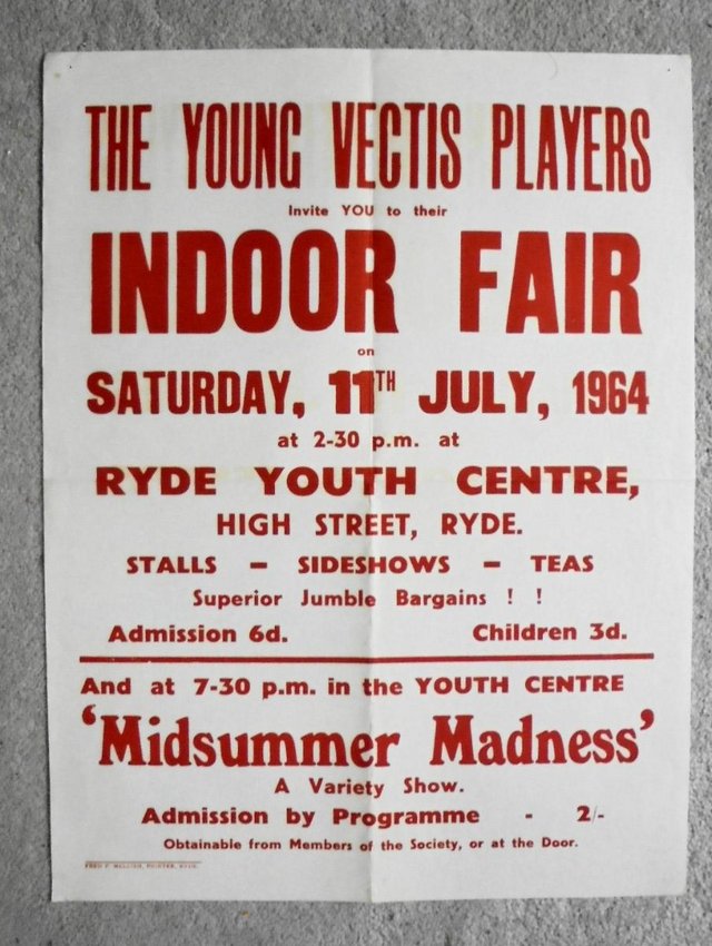 Preview of the first image of 1964 Ryde vectis players poster "Indoor Fair".
