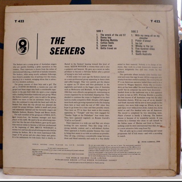 Image 2 of The Seekers - 1964 - The World Record Club Limited T422