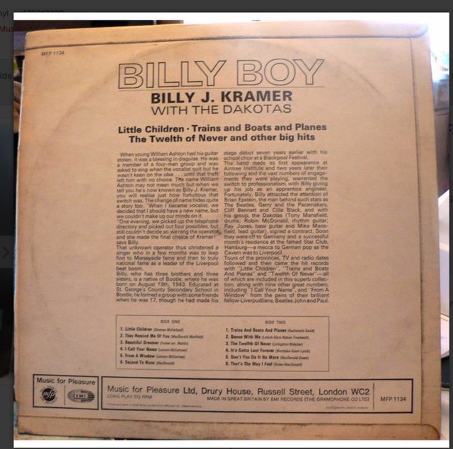 Image 2 of Billy Boy - Billy J Kramer and The Dakotas - 1965
