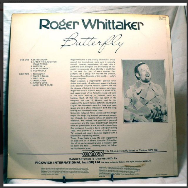 Image 2 of Roger Whittaker - Butterfly - Contour - CN 2003