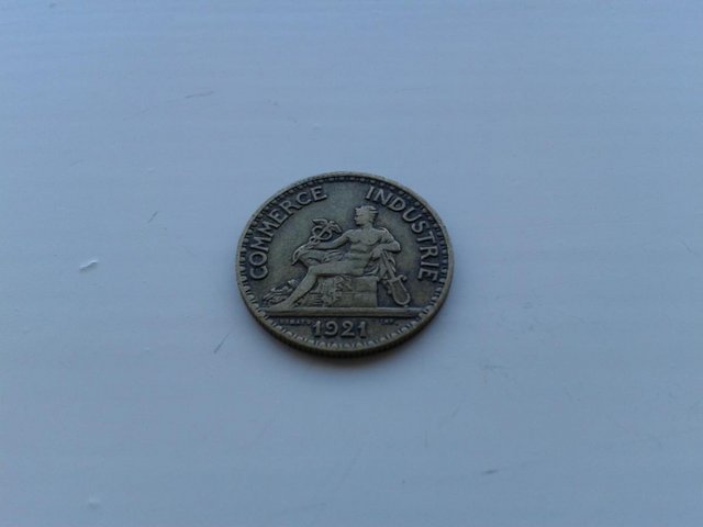 Image 2 of 1921 France 50 Centimes Coin KM# 884 (F+)