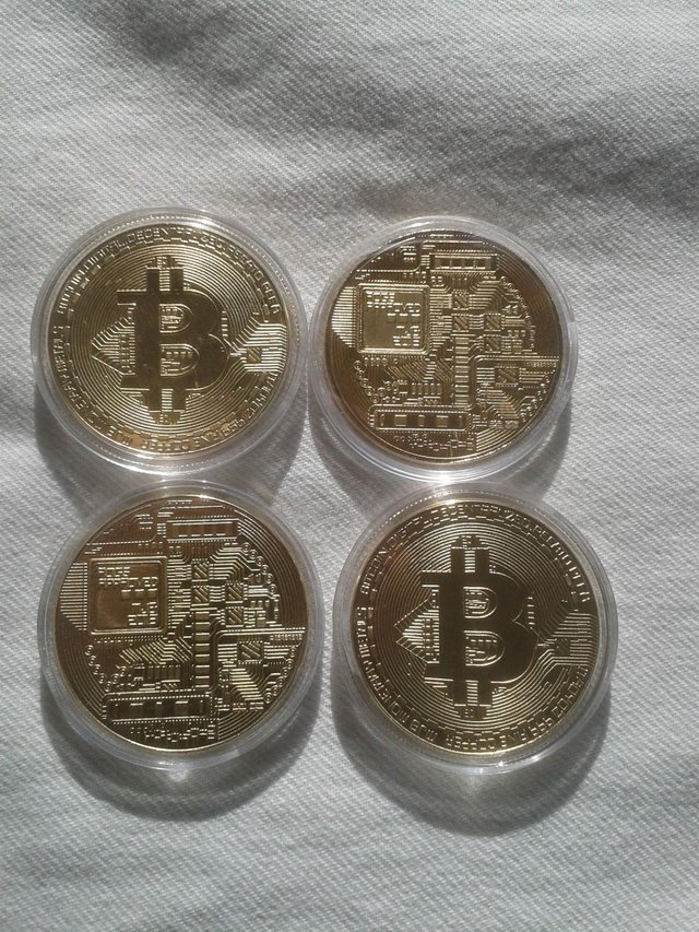 Preview of the first image of 4 x 24k Gold Commemorative Bitcoins sealed in a coin case.