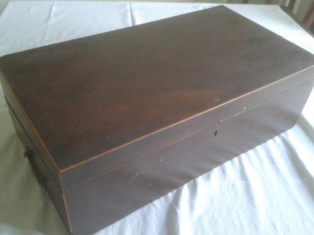 Preview of the first image of Large Teak writing slope, secret drawer, restoration project.