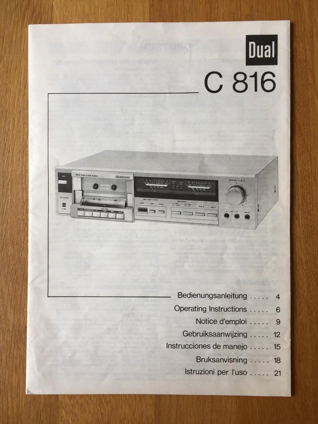 Preview of the first image of Dual C 816 cassette player original user guide.