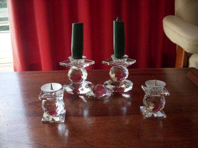 Preview of the first image of Swarovski crystal candleholders (retired) 2 single 1 double.