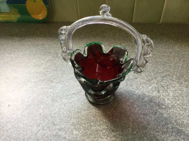 Preview of the first image of Vintage Ruby glass bonbon basket.