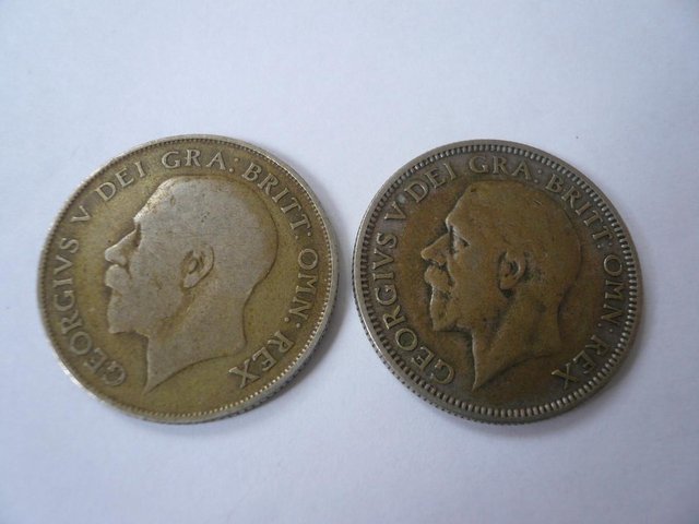 Image 2 of 2 GEORGE V SILVER SHILLINGS, 1921 & 1935