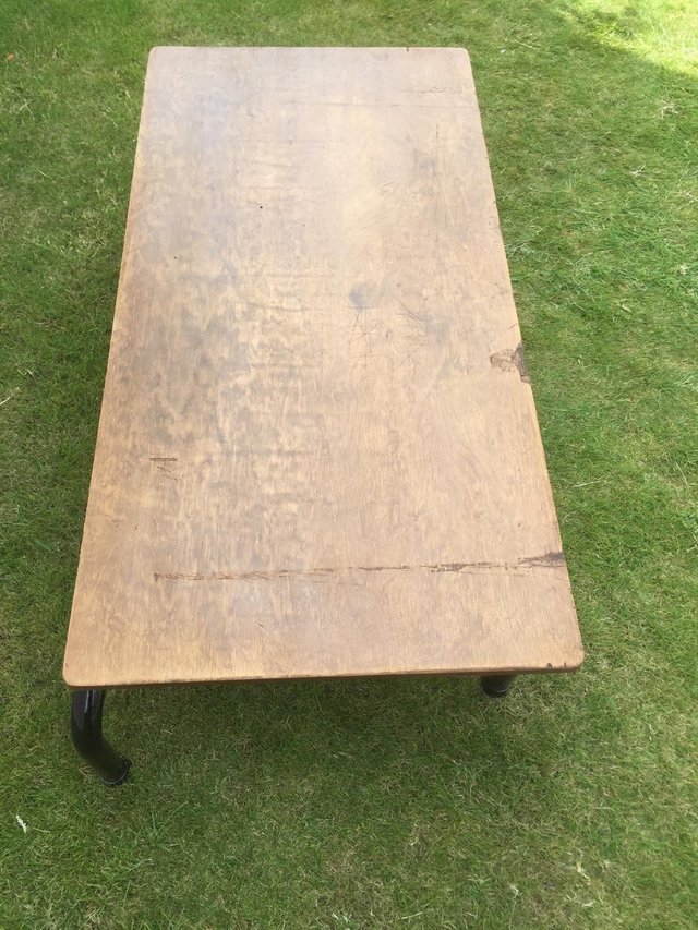 Image 2 of Old wooden topped school table.
