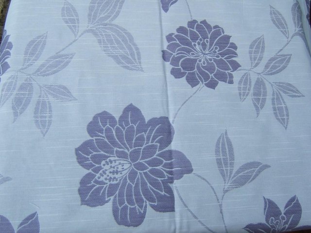 Preview of the first image of Fabric Remnant Pale ivory background/lilac flowers.
