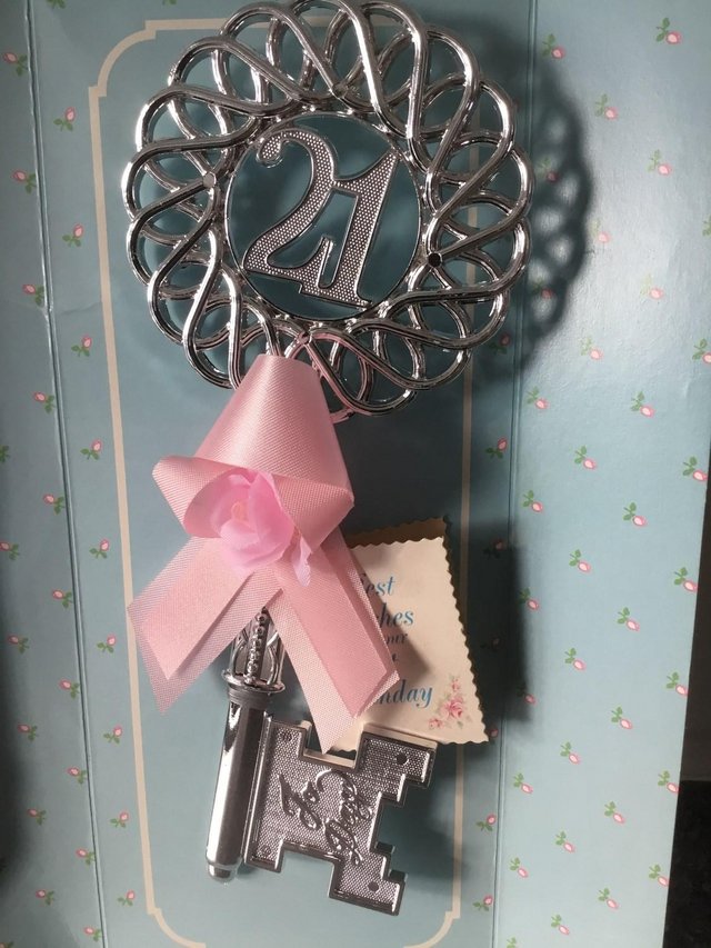 Preview of the first image of 21st Silver Colour Birthday Keepsake Key.