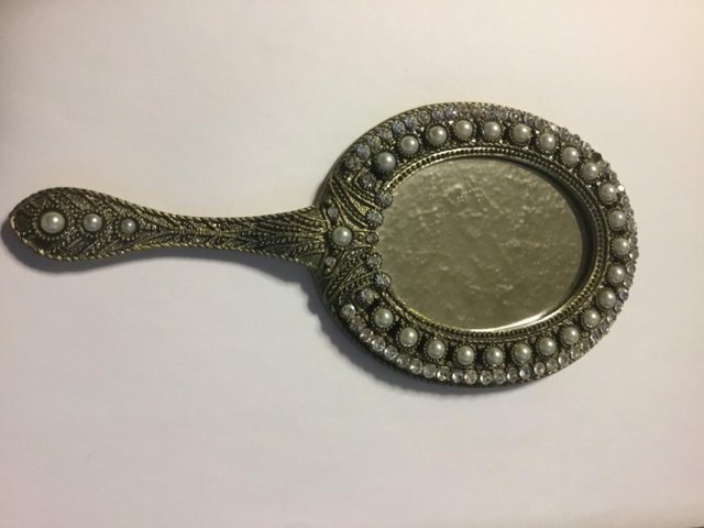 Image 3 of Vintage Hand mirror with pearl and stone encrusted surround