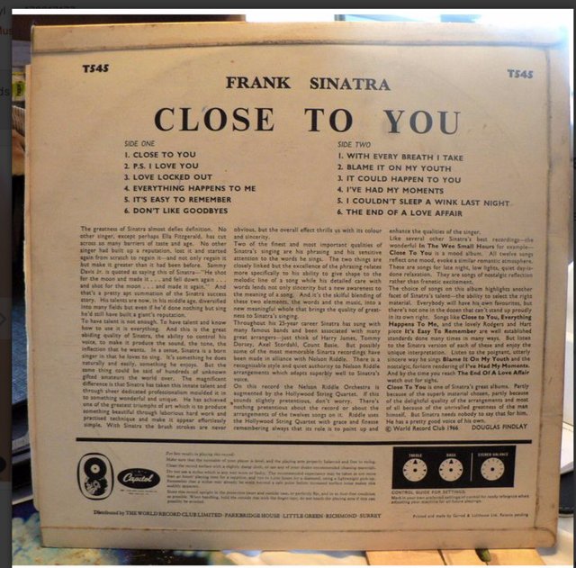 Image 2 of Frank Sinatra - Close To You 1966 Capitol/World Record Club