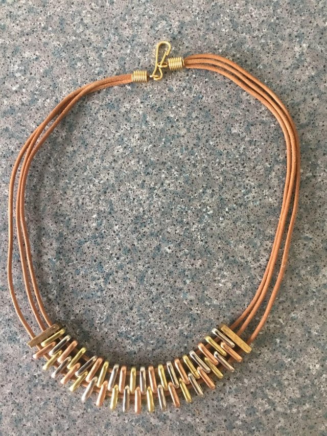 Preview of the first image of New Necklace with brown cords and hook.