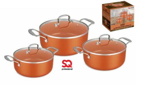 Preview of the first image of Aeris 3pcs Non Stick Casserole Stockpot Set Ceramic copper-.