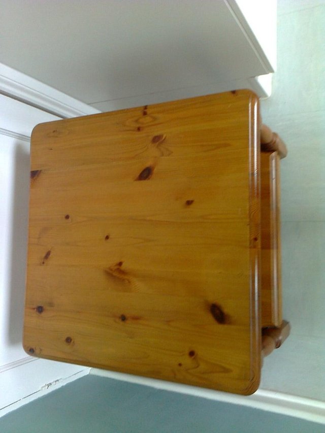 Image 2 of Table, Multiple use, Polished Solid Pine, with shelf, 22 inc