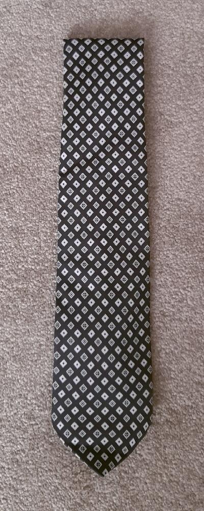 Preview of the first image of Mens Black & Grey 100% Silk Tie By Marks & Spencer  BX18.