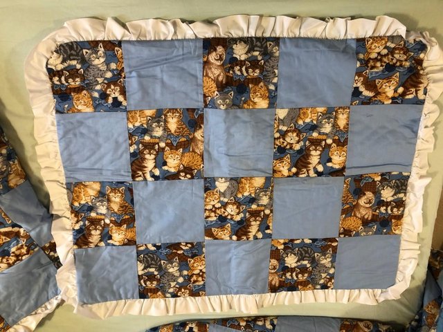 Preview of the first image of Cats - Bespoke Blue Bed Spread Throw Bed Cover & Two Pillow.