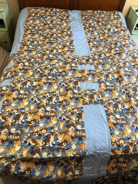 Image 3 of Cats - Bespoke Blue Bed Spread Throw Bed Cover & Two Pillow
