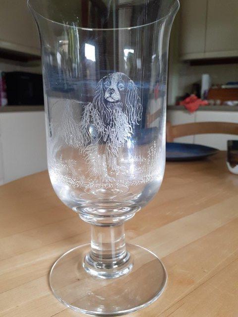 Preview of the first image of Lead crystal vase engraved with King Charles Spaniel.