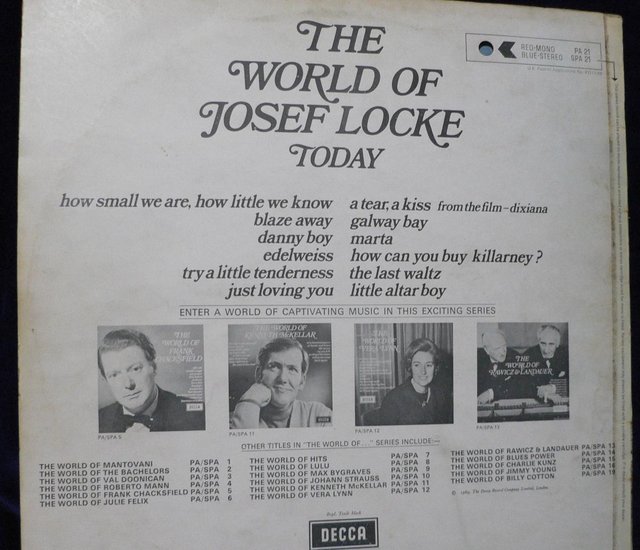 Image 2 of The World Of Josef Locke Today - Decca LP 1969