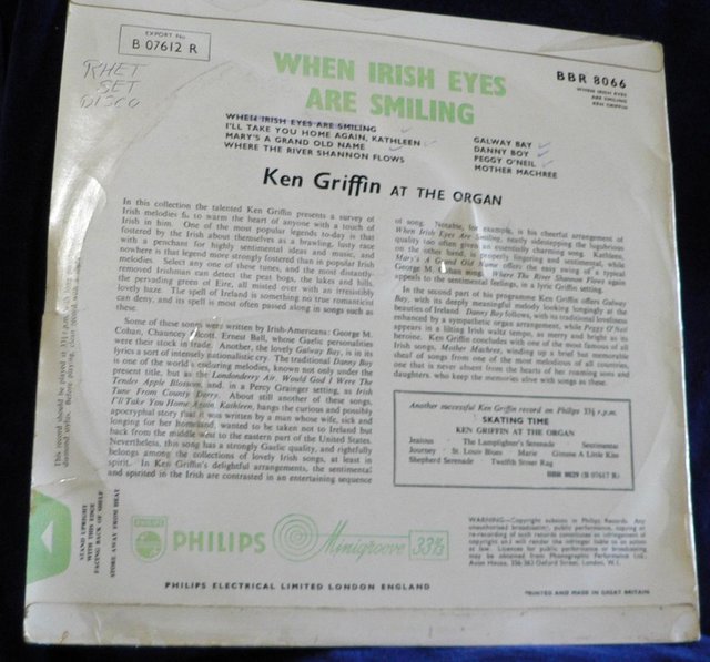 Image 2 of When Irish Eyes Are Smiling - Ken Griffin At The Organ 33rpm
