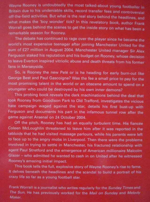 Image 2 of WAYNE ROONEY “SIMPLY RED” by FRANK WORRALL, LARGE PAPERBACK